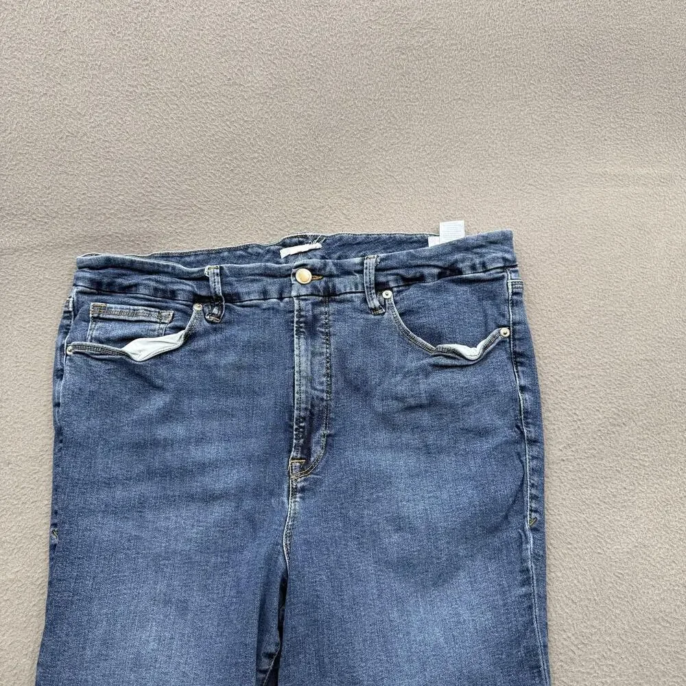 Good American Jeans Womens 20 Plus Blue High Rise Straight Leg‎ Raw Hem Denim